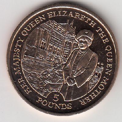 Beschrijving: 5 Pond  QUEEN MOTHER 95 YEAR